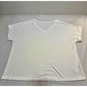 Women's Oversized T Shirts V Neck Short Sleeve‎ Loose Fit Size XXL White NWOT